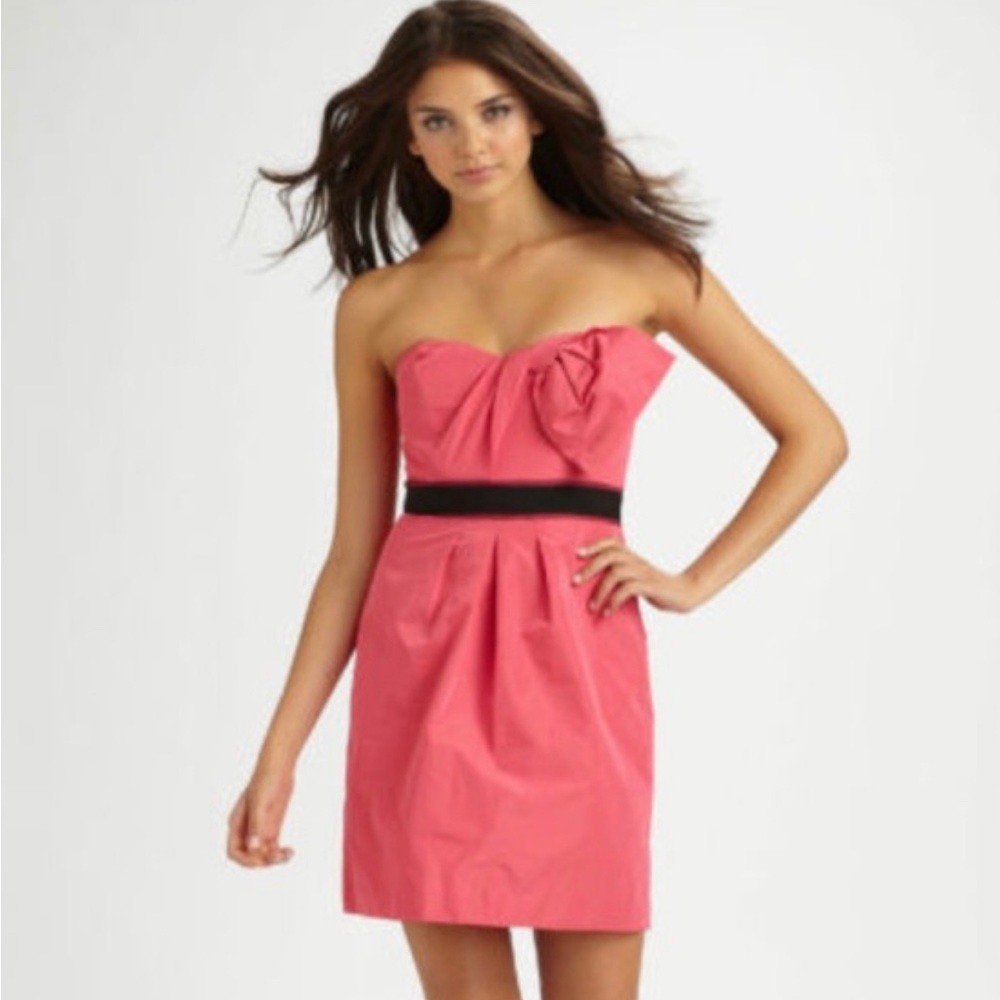 BCBG Hot Pink Bow Dress Black Belt Sweetheart Neck